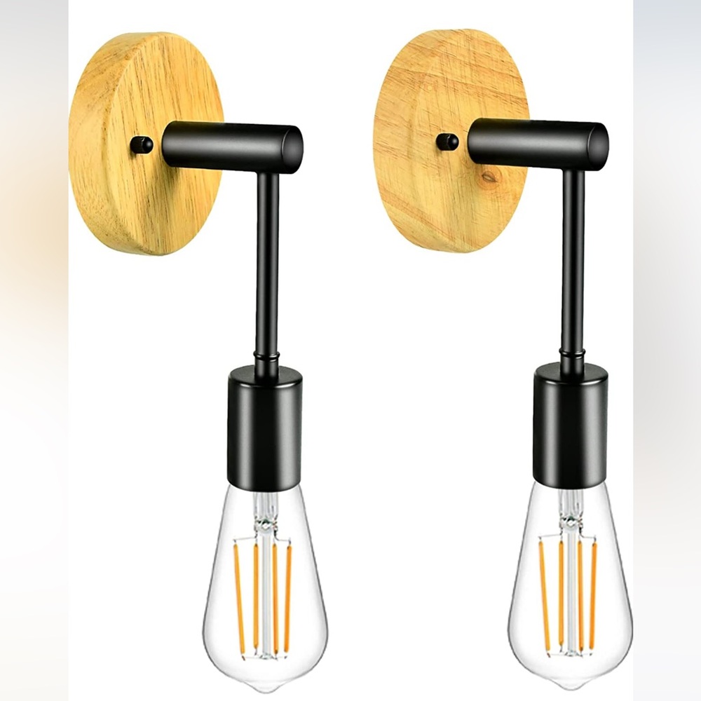 Wall Sconces Set of Two, Solid Oak Wood Base Hanging Wall Lamp with E26 Base